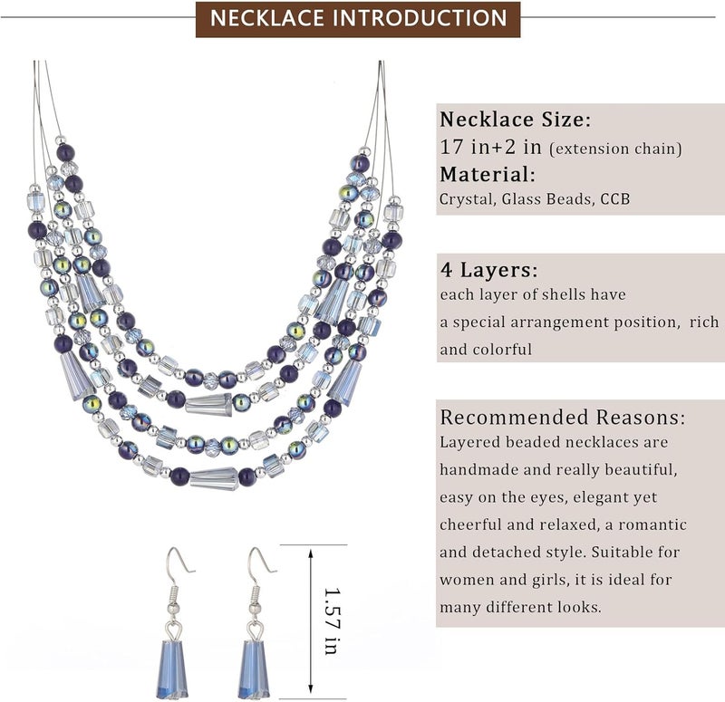 Errally Store Layered Beaded Statement Necklace Multi Strand Crystal Beads Collar Necklace and Earring Sets for Women Fashion Costume Jewelry Set Gifts for Her - Image 5